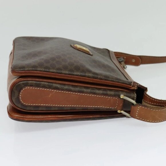 CELINE Macadam Canvas Shoulder Bag PVC Leather Brown Gold - Picture 4 of 16